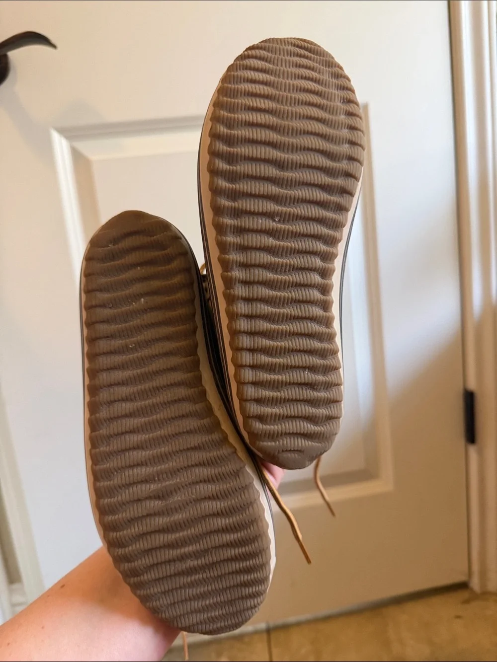 Sperry Tan and Navy Duck Boots with Lace-Up Front